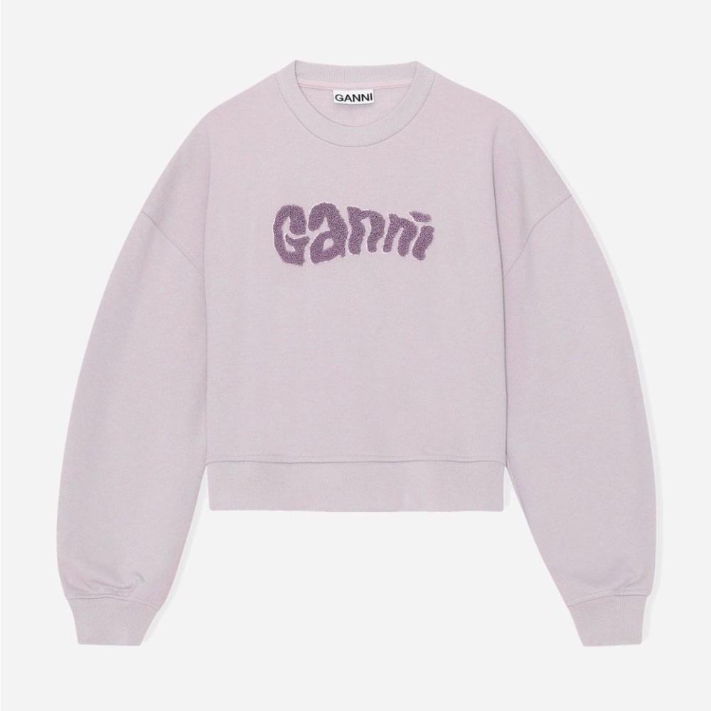GANNI Isoli Logo Lilac Pullover Cropped Sweatshirt Size M